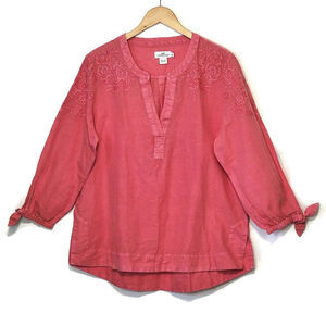 Vineyard Vines Linen Cotton Tunic Top Embroidered Mandarin Collar "3/4 Sleeve XL